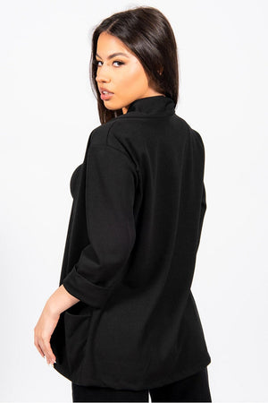 BLACK ROLL SLEEVE CREPE BLAZER