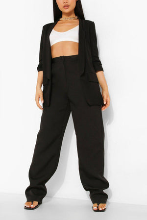 BLACK RUCHED SLEEVE BLAZER