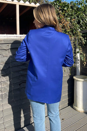 ROYAL BLUE RUCHED SLEEVE BLAZER