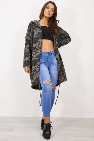 KHAKI CAMO ANGEL WING HOODED CARDI