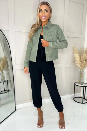 KHAKI GREEN COTTON STRETCH DENIM JACKET