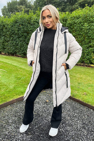 OYSTER HOODED PUFFER COAT WITH ZIP FRONT POCKETS