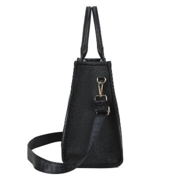 BLACK EXTRA LARGE EMBOSSED FAUX LEATHER TOTE BAG
