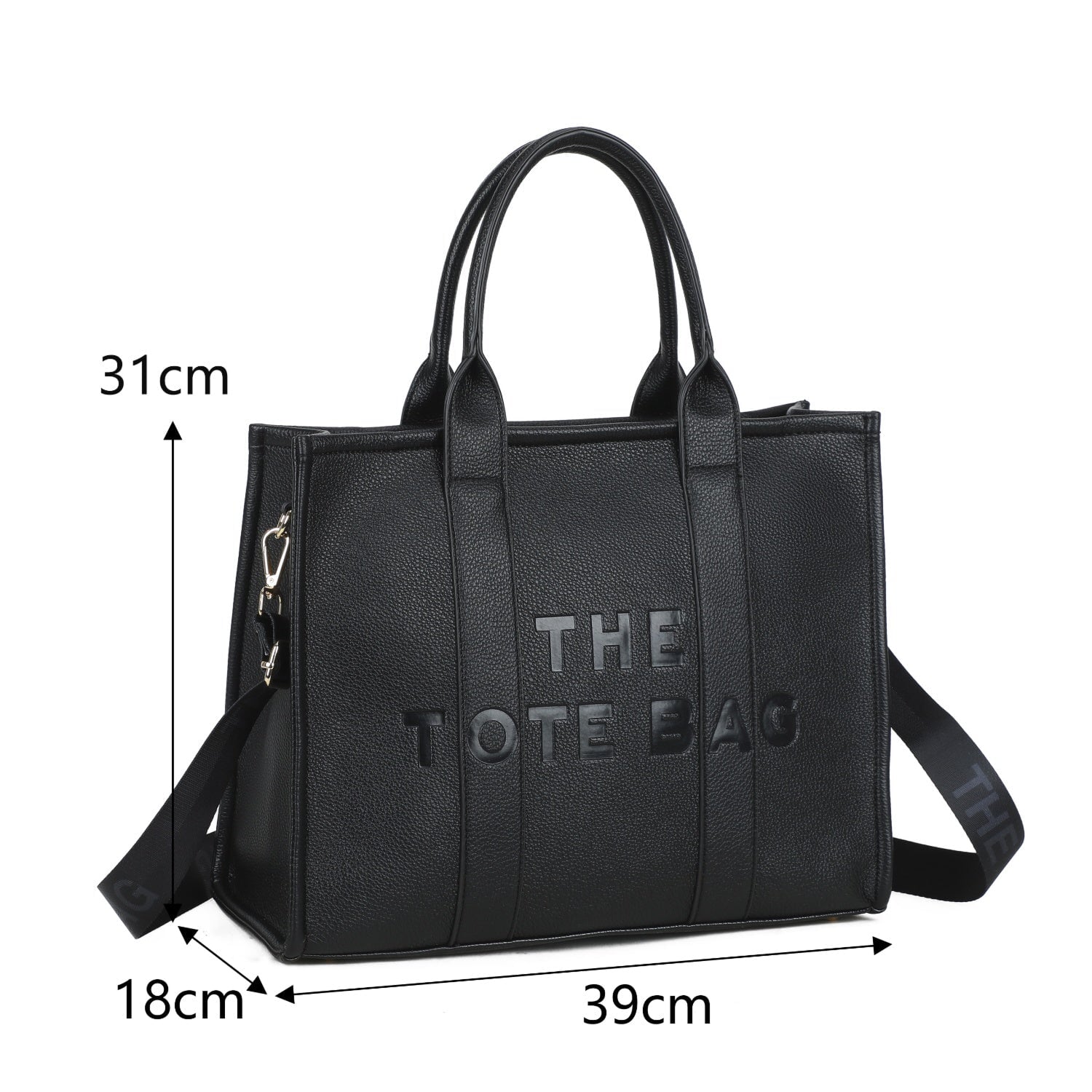BLACK EXTRA LARGE EMBOSSED FAUX LEATHER TOTE BAG