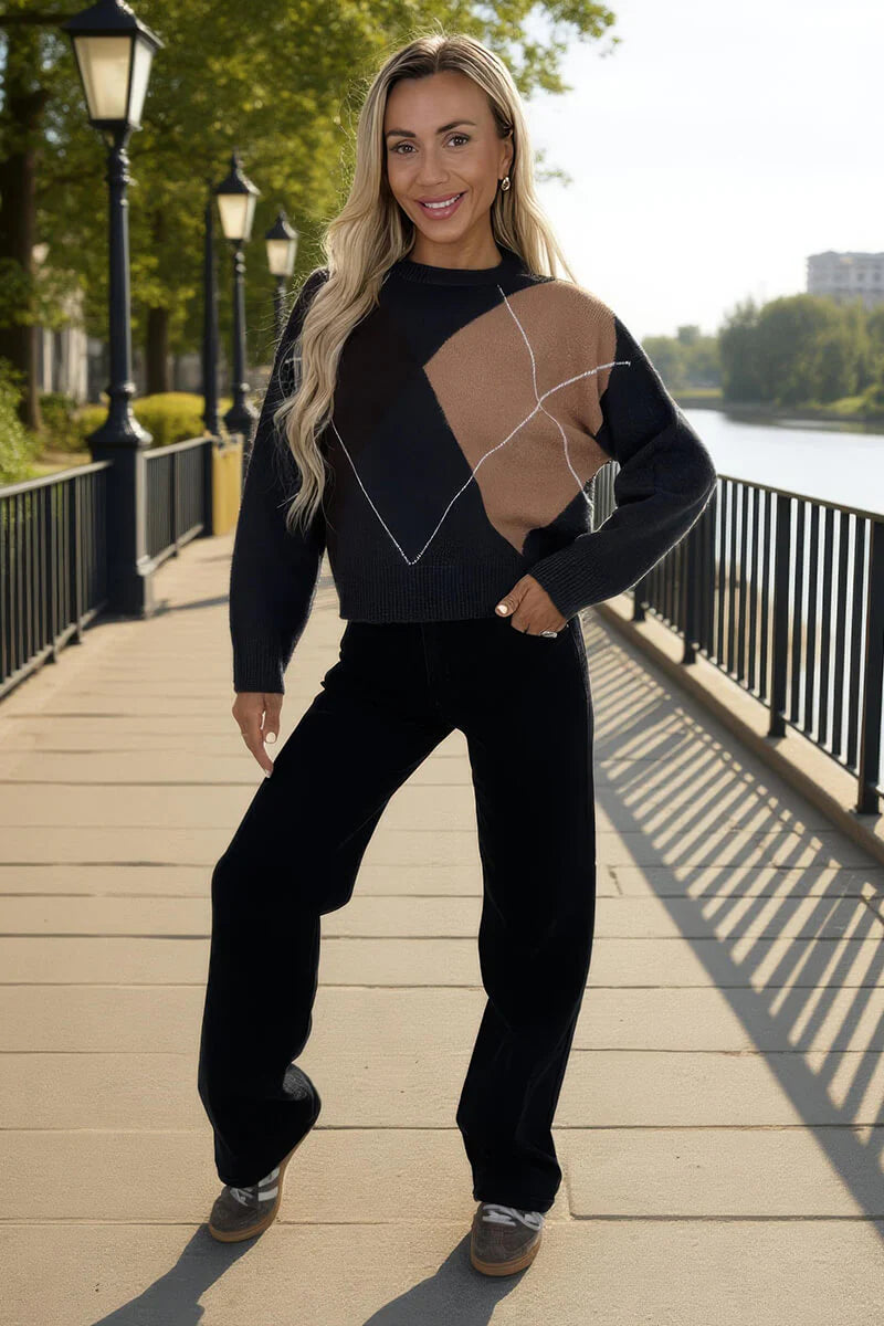 AX PARIS MULTI ARGYLE CREW NECK JUMPER