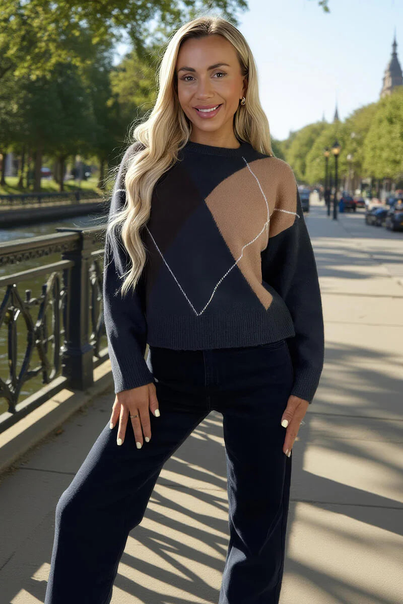 AX PARIS MULTI ARGYLE CREW NECK JUMPER