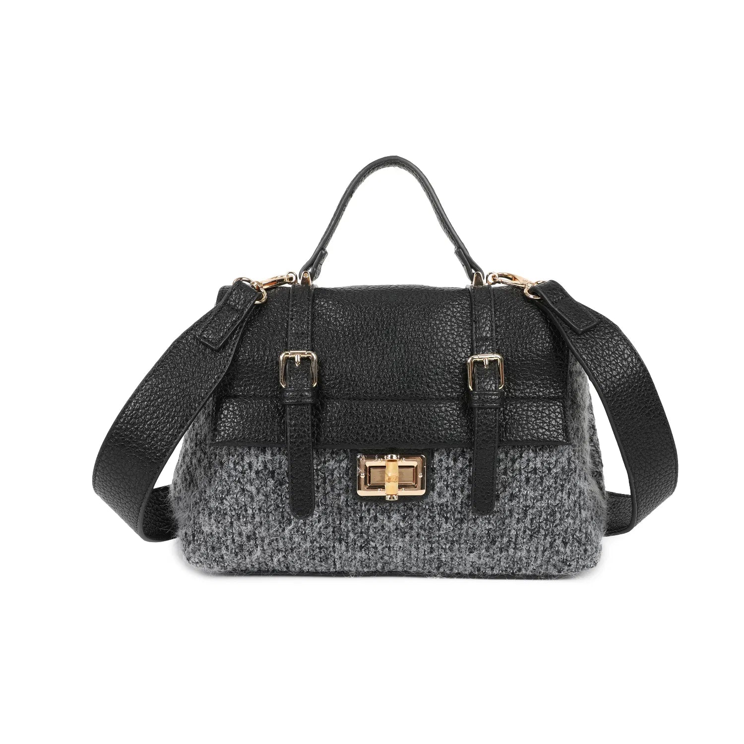 BLACK TWEED SATCHEL BAG