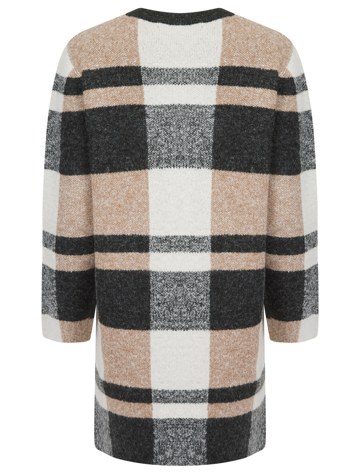 CHARCOAL AND BEIGE LONG TWO POCKET KNITTED CARDIGAN