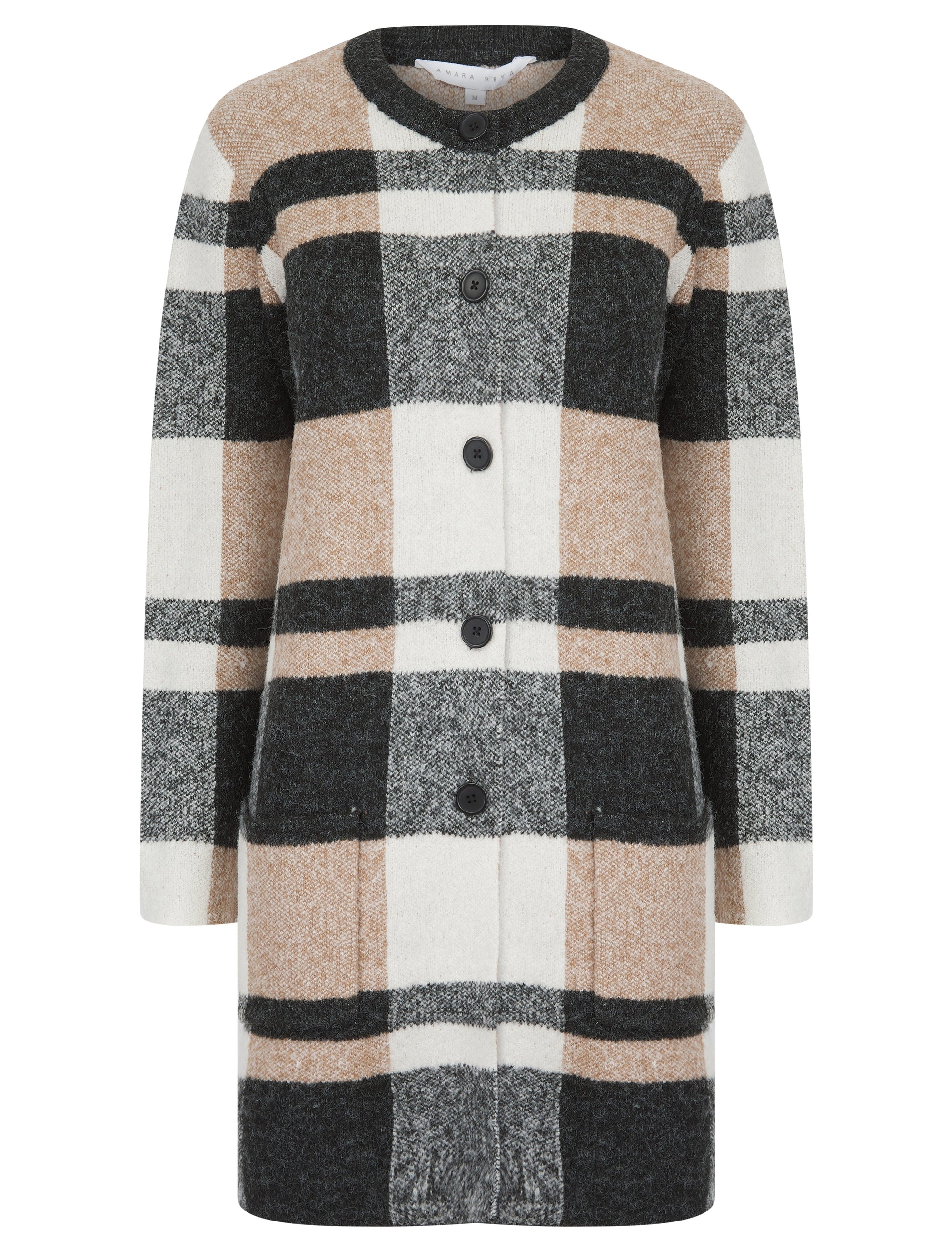 CHARCOAL AND BEIGE LONG TWO POCKET KNITTED CARDIGAN