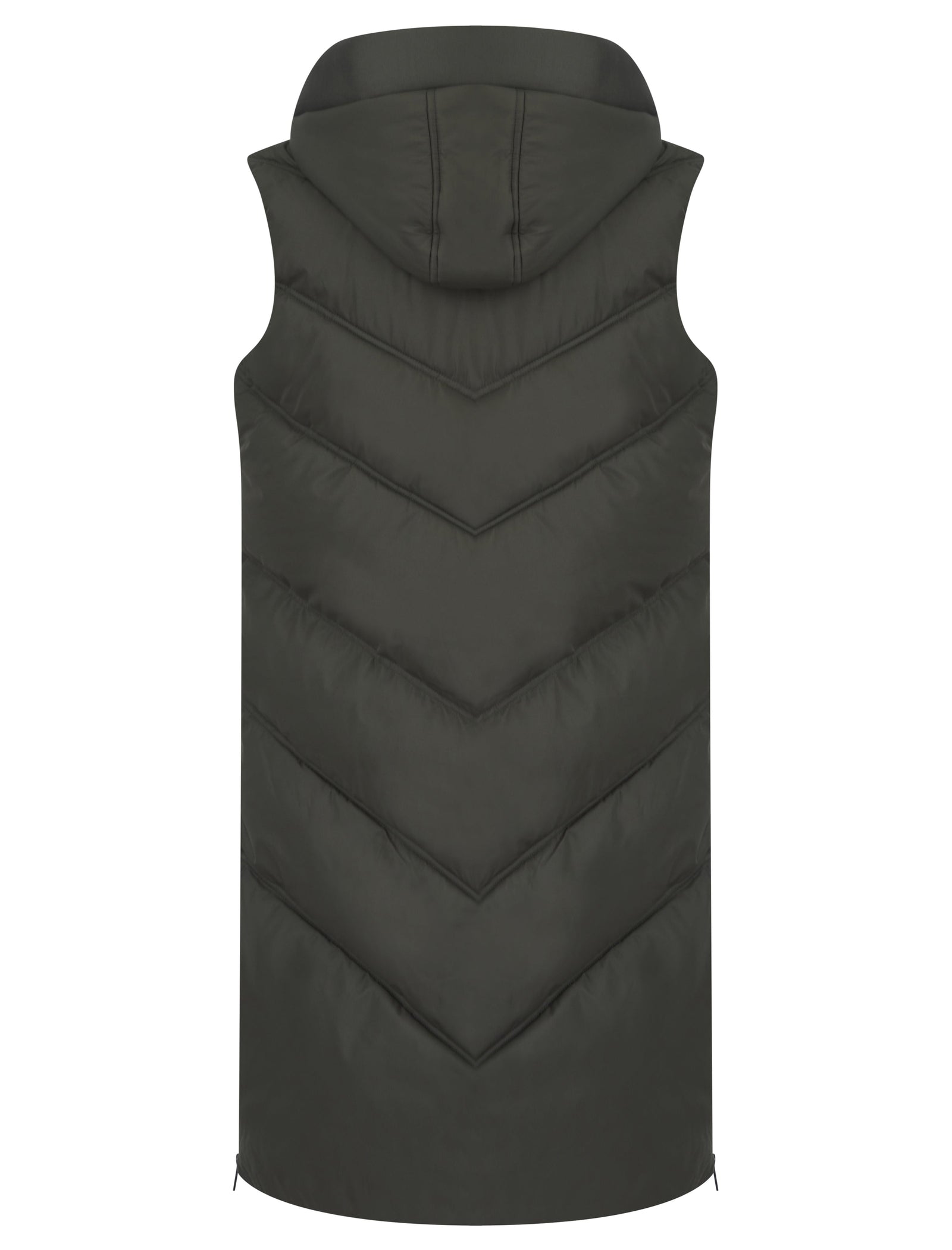 KHAKI QUILTED HOODED 4 POCKET PUFFER GILET