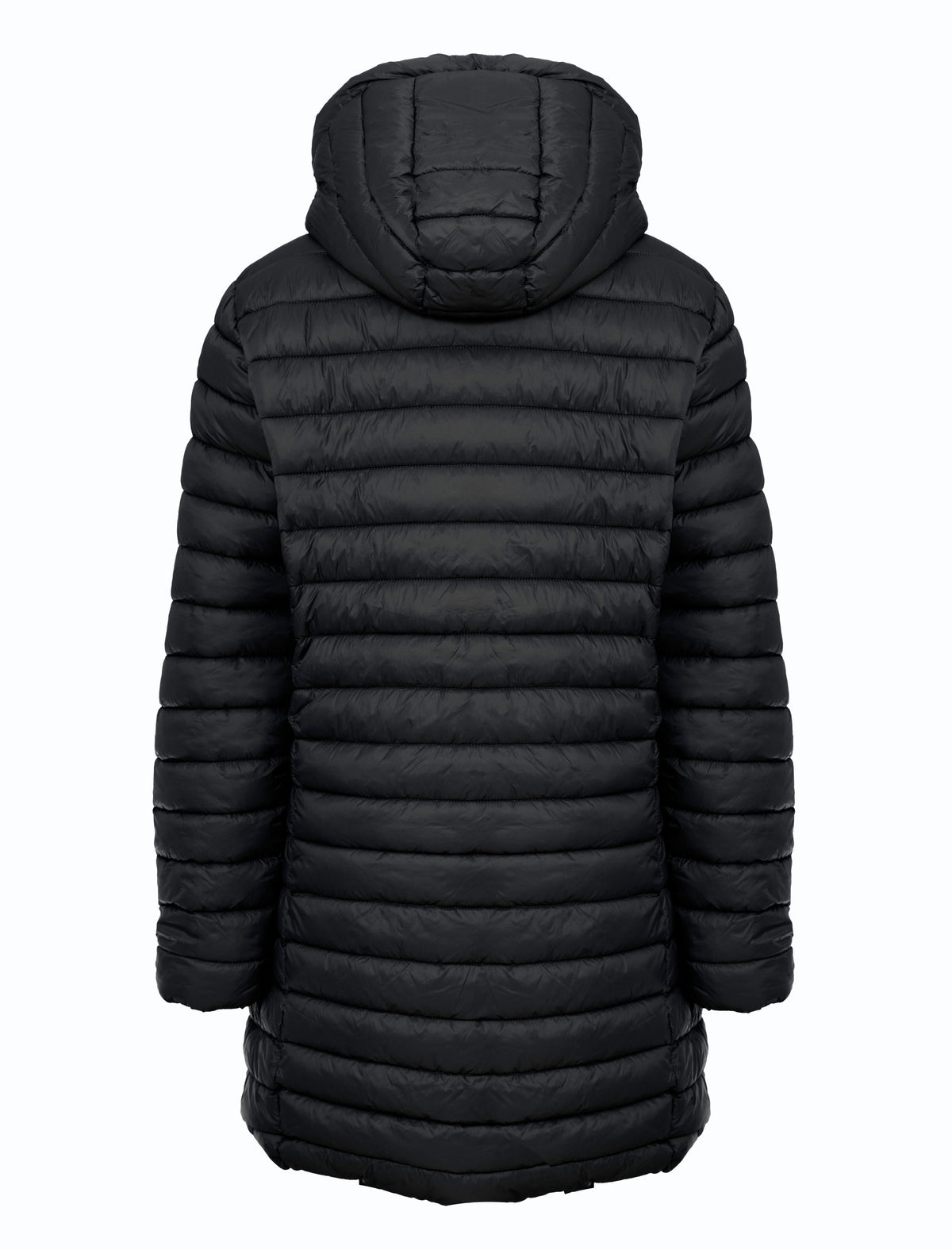 BLACK HOODED LIGHTWEIGHT QUILT PUFFER JACKET