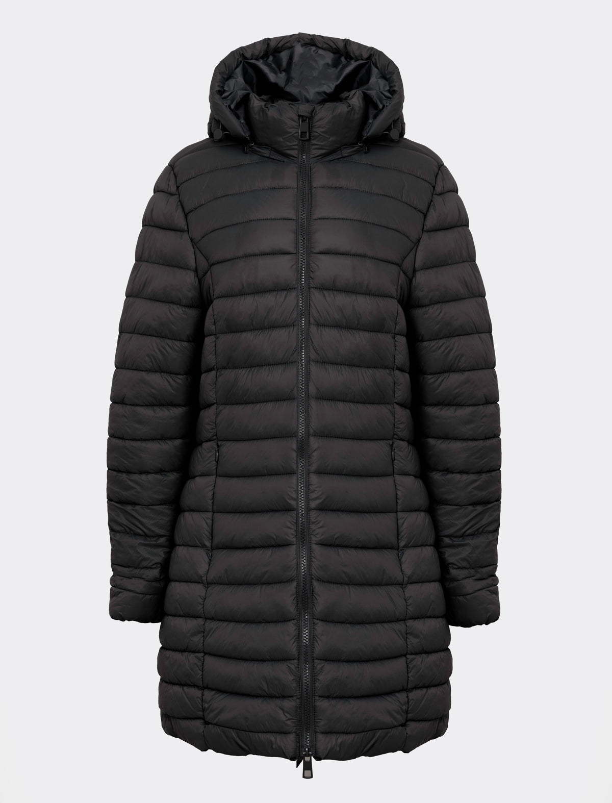 BLACK HOODED LIGHTWEIGHT QUILT PUFFER JACKET