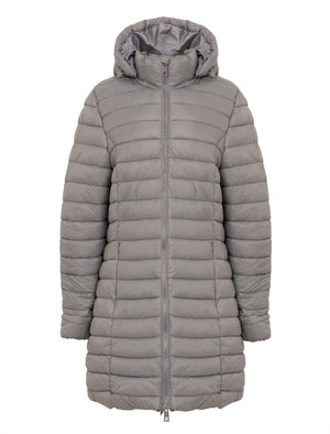 GREY HOODED LIGHTWEIGHT QUILT PUFFER JACKET