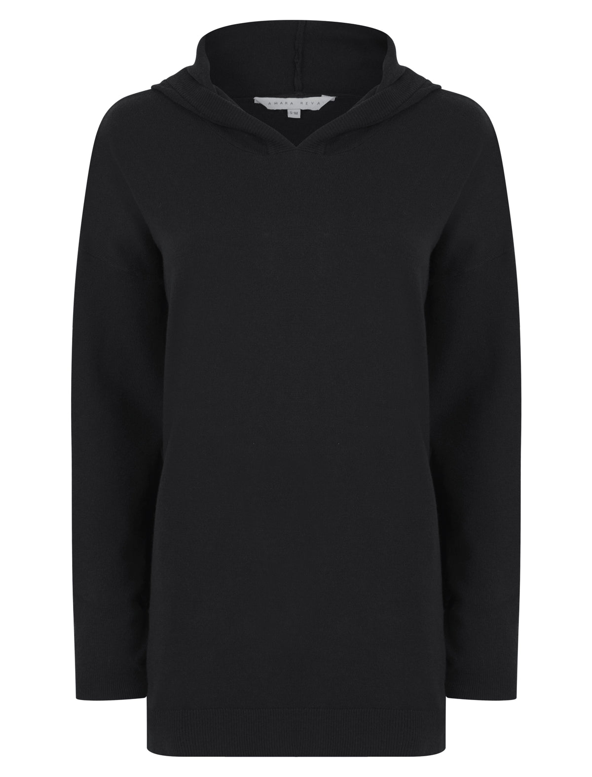 BLACK HOODED TWO POCKET KNITTED LOUNGEWEAR SET
