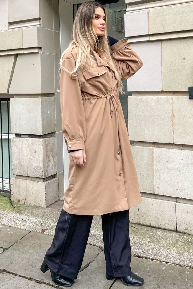 CAMEL MILITARY STYLE LONGLINE COAT