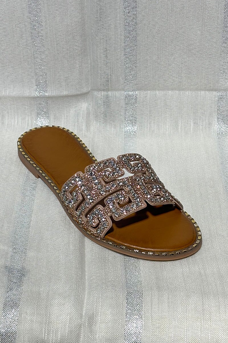 CHAMPAGNE EMBELLISHED FAUX LEATHER SLIDER