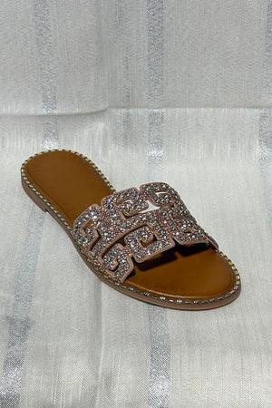CHAMPAGNE EMBELLISHED FAUX LEATHER SLIDER