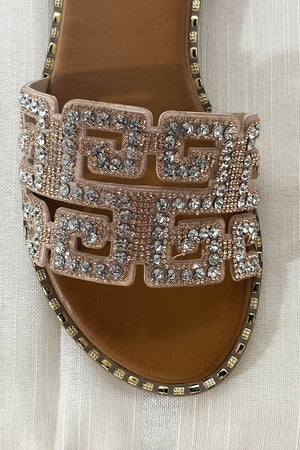 CHAMPAGNE EMBELLISHED FAUX LEATHER SLIDER
