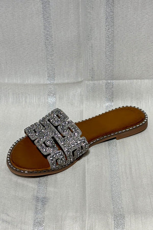 SILVER EMBELLISHED FAUX LEATHER SLIDER