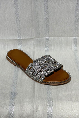 SILVER EMBELLISHED FAUX LEATHER SLIDER