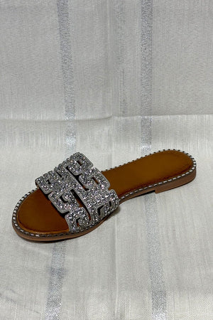 SILVER EMBELLISHED FAUX LEATHER SLIDER