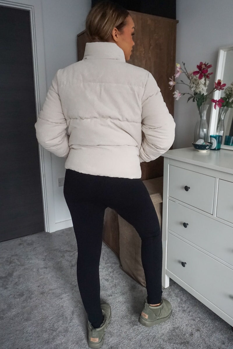 STONE CORDUROY QUILTED BOMBER JACKET