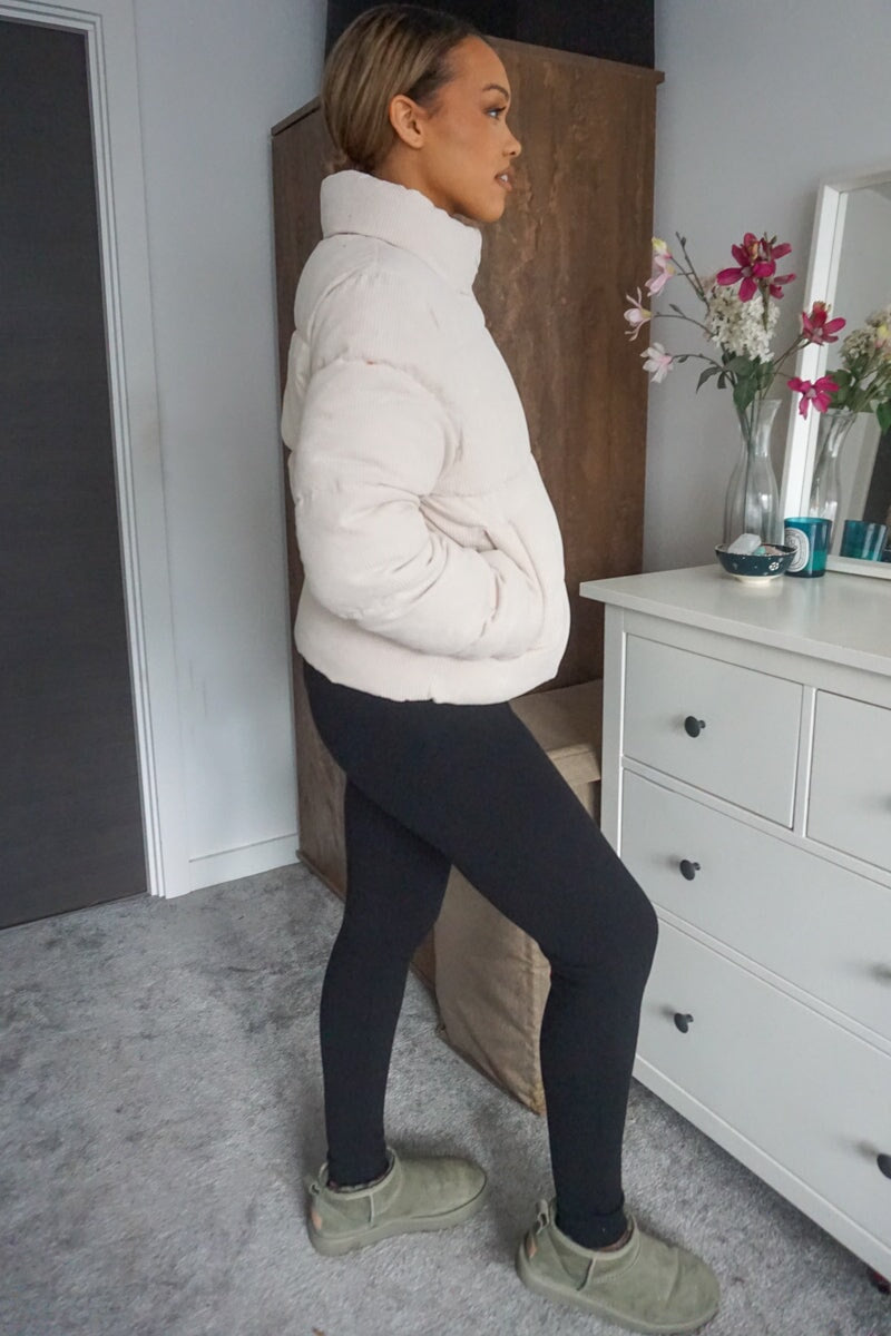 STONE CORDUROY QUILTED BOMBER JACKET