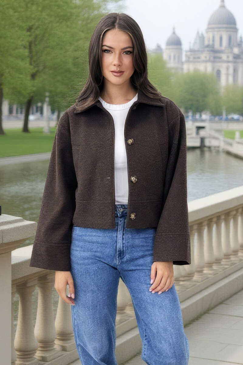 AX PARIS CHOCOLATE MARL BUTTON FRONT COLLARED JACKET