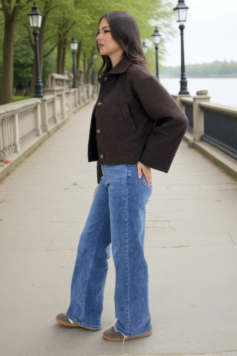 AX PARIS CHOCOLATE MARL BUTTON FRONT COLLARED JACKET