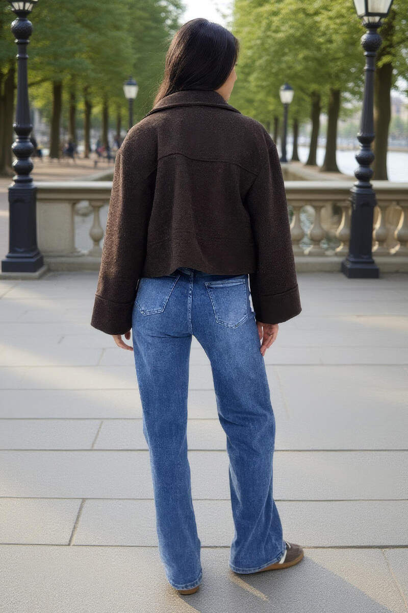 AX PARIS CHOCOLATE MARL BUTTON FRONT COLLARED JACKET