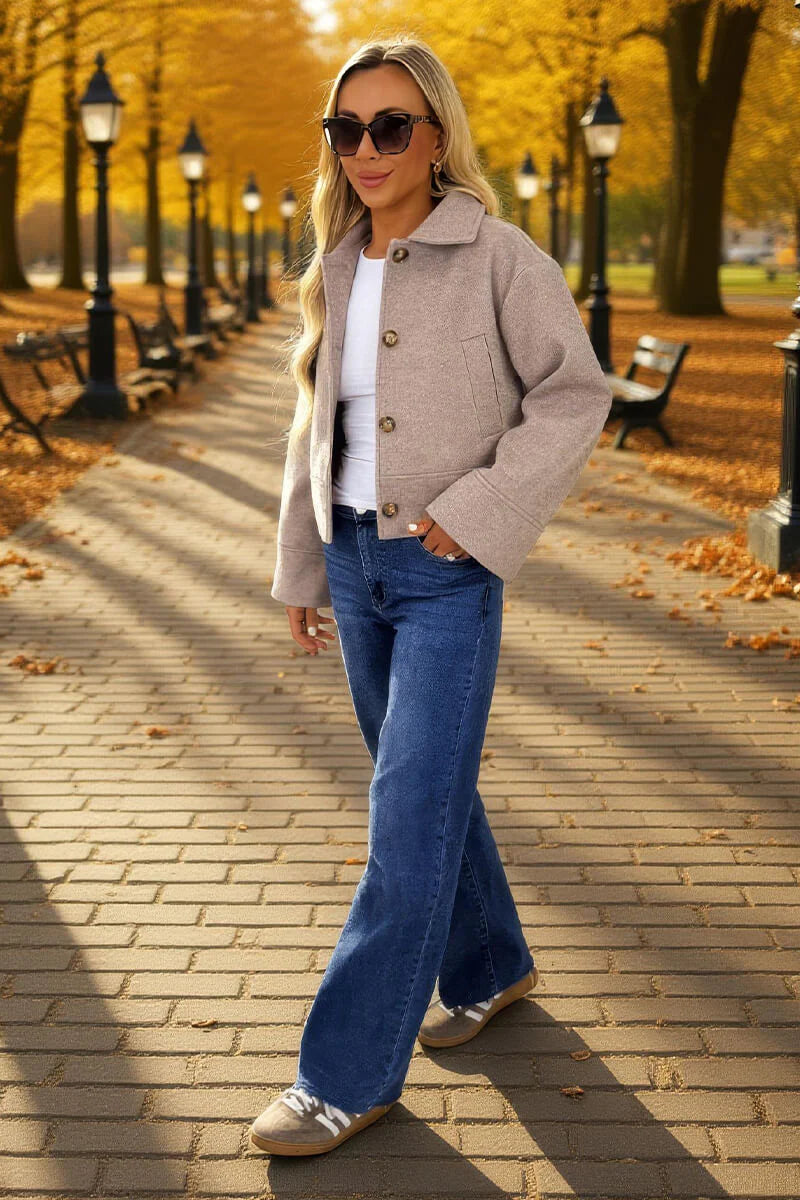 AX PARIS MOCHA MARL BUTTON FRONT COLLARED JACKET