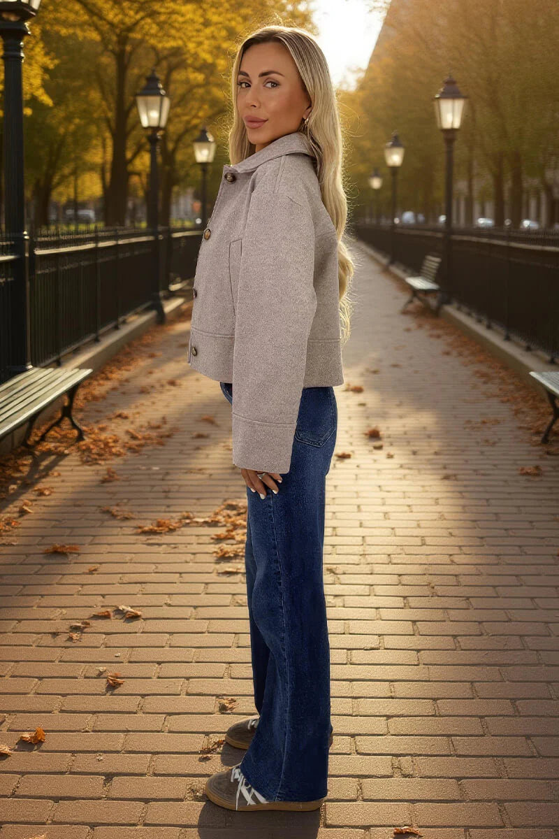 AX PARIS MOCHA MARL BUTTON FRONT COLLARED JACKET