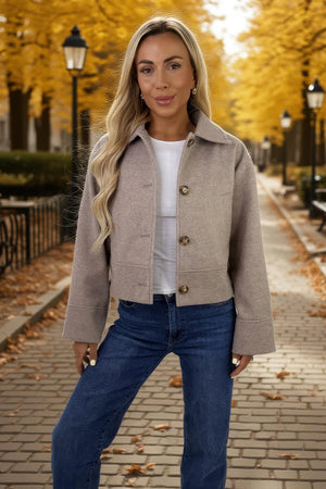 AX PARIS MOCHA MARL BUTTON FRONT COLLARED JACKET