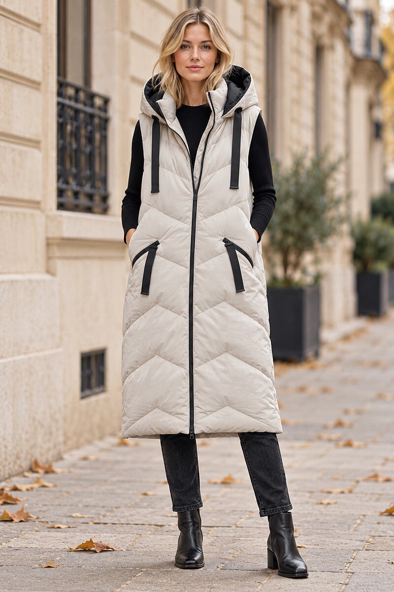 OYSTER QUILTED HOODED TWO POCKET PUFFER GILET