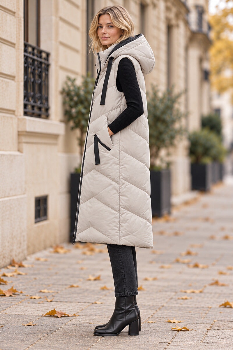 OYSTER QUILTED HOODED TWO POCKET PUFFER GILET