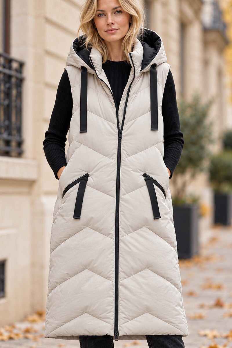 OYSTER QUILTED HOODED TWO POCKET PUFFER GILET