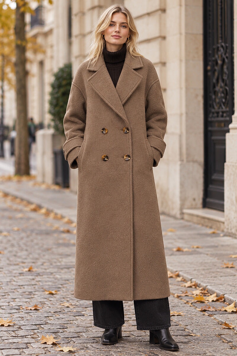TAUPE DOUBLE BREASTED LONG COAT