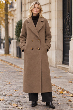 TAUPE DOUBLE BREASTED LONG COAT