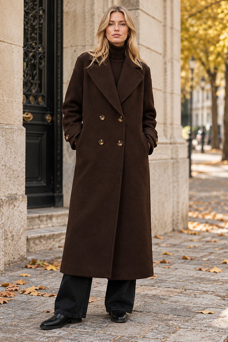 CHOCOLATE DOUBLE BREASTED LONG COAT