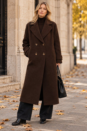 CHOCOLATE DOUBLE BREASTED LONG COAT