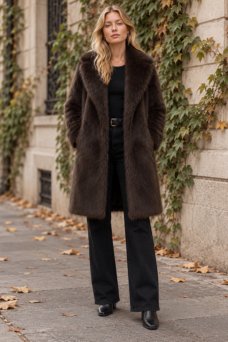 CHOCOLATE FAUX FUR LONG COAT