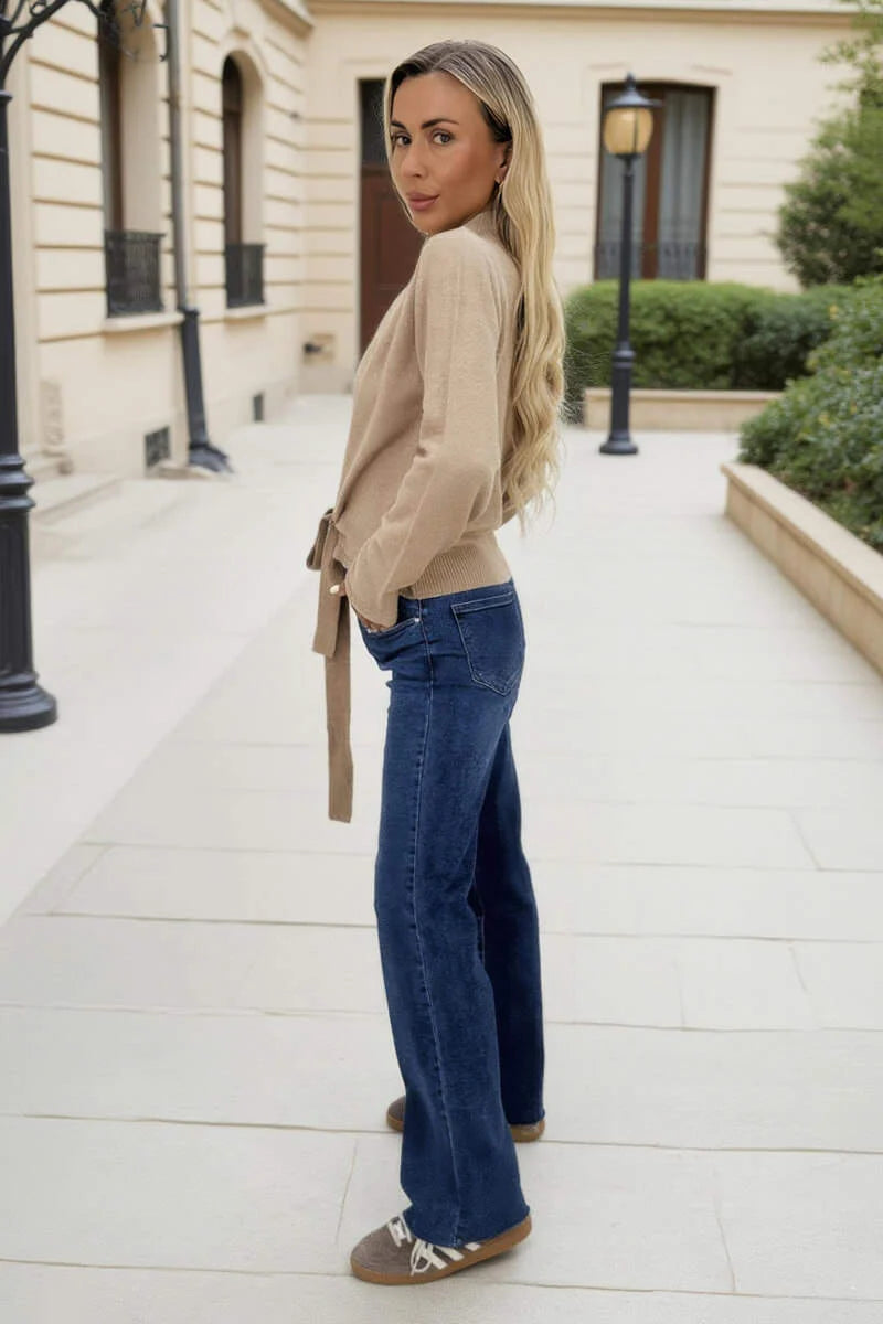 AX PARIS OATMEAL 2 IN 1 TIE FRONT JUMPER CARDIGAN