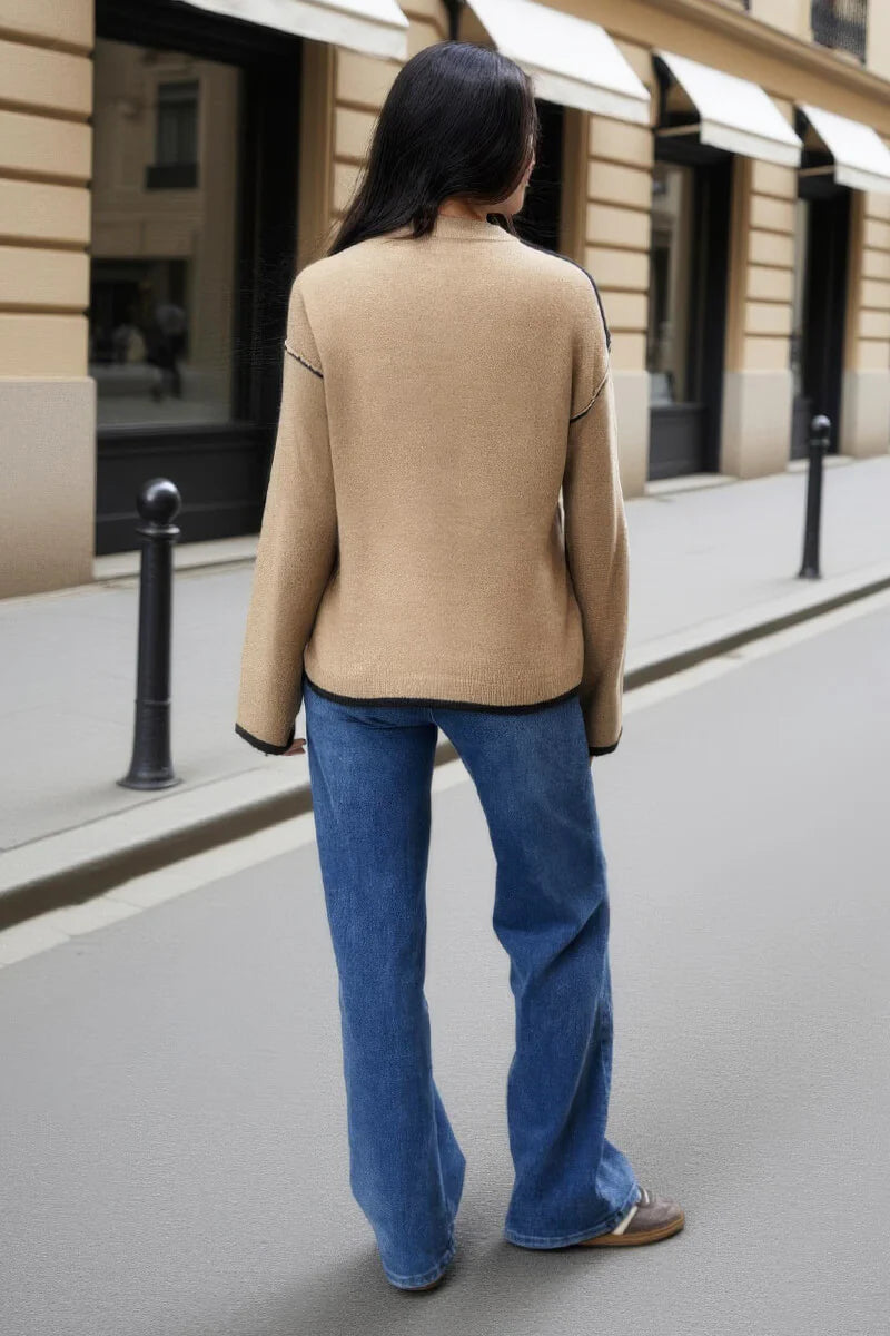 AX PARIS OATMEAL CONTRAST PIPING CREW NECK JUMPER