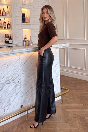 AX PARIS CHOCOLATE EMBELLISHED SHORT SLEEVE BRUSHED KNIT TOP