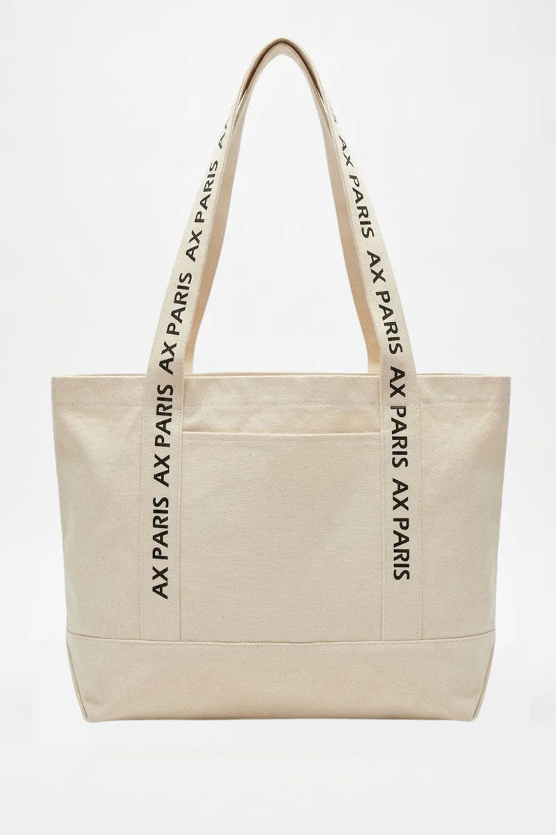 BEIGE AX PARIS LOGO CANVAS TOTE BAG