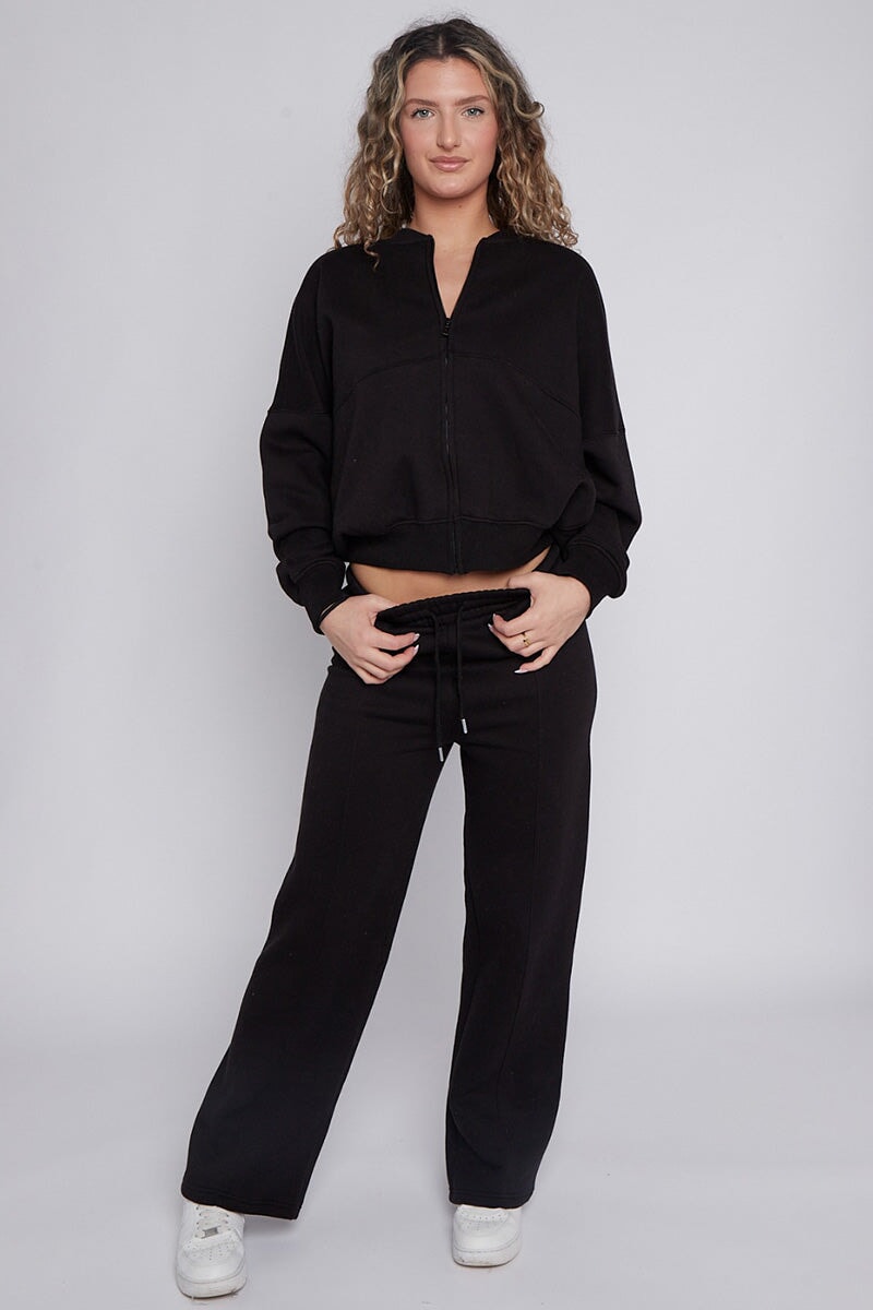 BLACK BOMBER SWEATSHIRT WITH WIDE LEG JOGGER