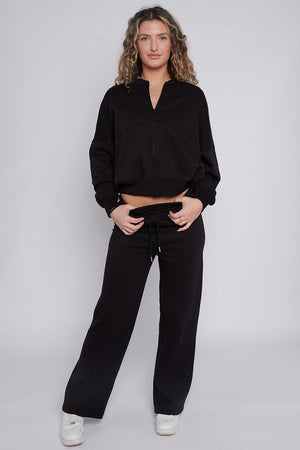 BLACK BOMBER SWEATSHIRT WITH WIDE LEG JOGGER
