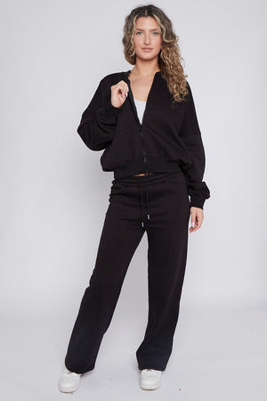 BLACK BOMBER SWEATSHIRT WITH WIDE LEG JOGGER