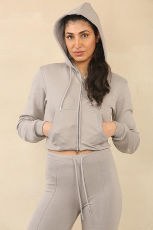 BLEACH GREY CROPPED ZIPPED HOODIE WITH BELL BOTTOM TROUSER