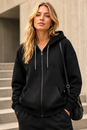 BLACK OVERSIZED ZIP HOODY